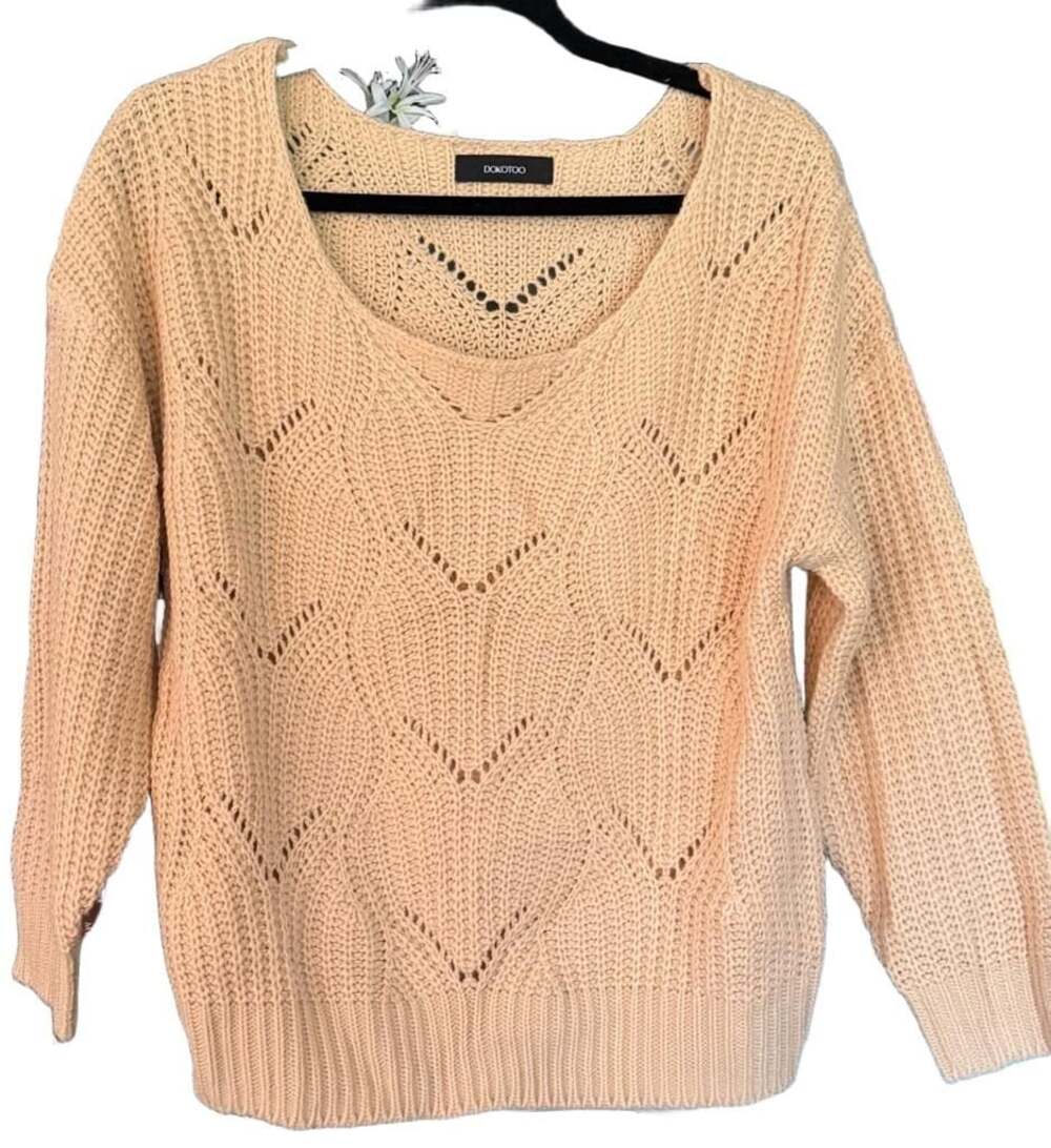 DOKOTOO Womens Solid Color Pointelle Hollow Out Knit Long Sleeve Pullover Sweate